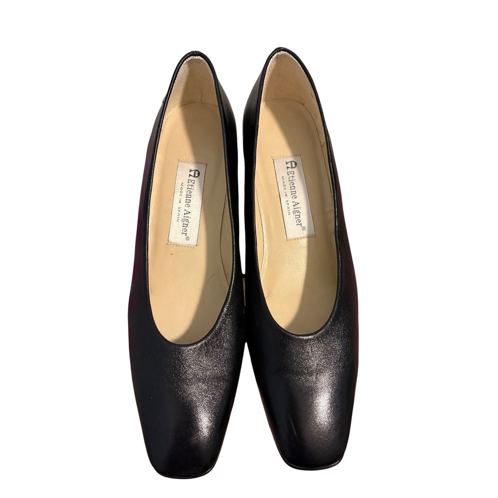 Vintage Etienne Aigner Block Heel Pumps Black Women's Size 8.5N Old Money - Picture 3 of 7